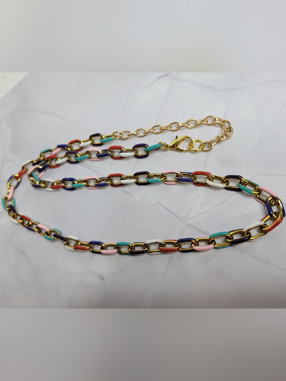 Multicolor Enamel Link Necklace 24"